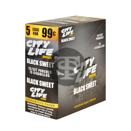 City Life Cigarillos 5 for 99 Cents Black Sweet 15 Packs of 5