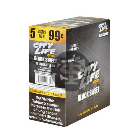 City Life Cigarillos 5 for 99 Cents Black Sweet 15 Packs of 5