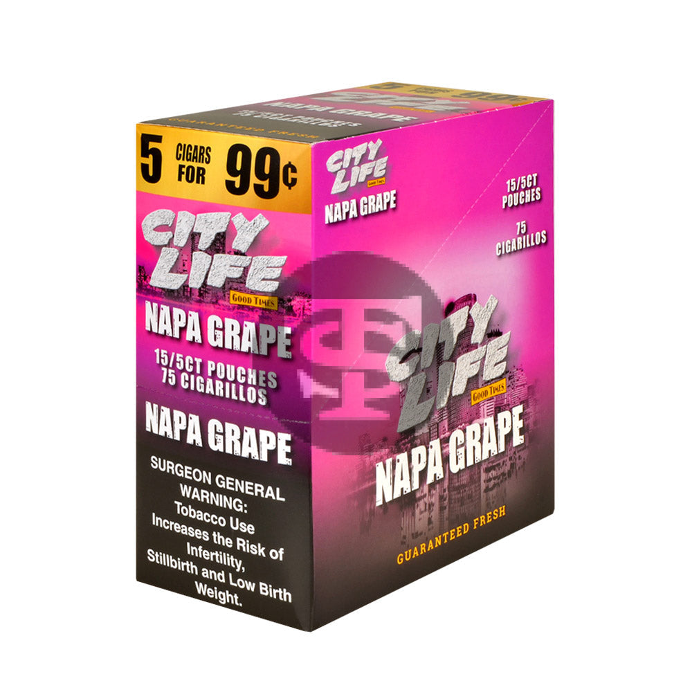 City Life Cigarillos 5 for 99 Cents Grape 15 Packs of 5