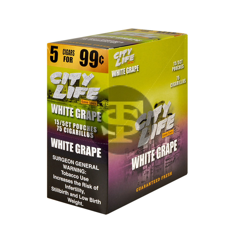 City Life Cigarillos 5 for 99 Cents White Grape 15 Packs of 5