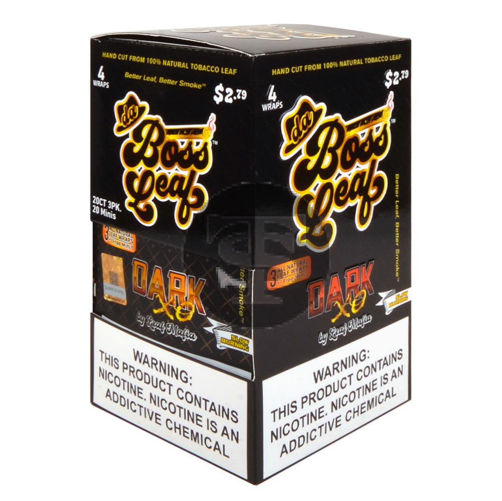 Da Boss $2.79 pre-price Dark XO Leaf Wraps 20 packs of 4 – Tobacco