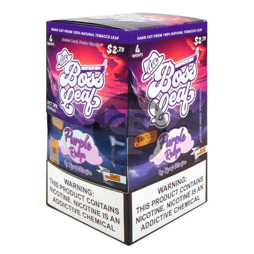 the boss tobacco Da Boss $2.79 pre-price Purple Reign Leaf Wraps 20 packs of 4 – Tobacco  Stock