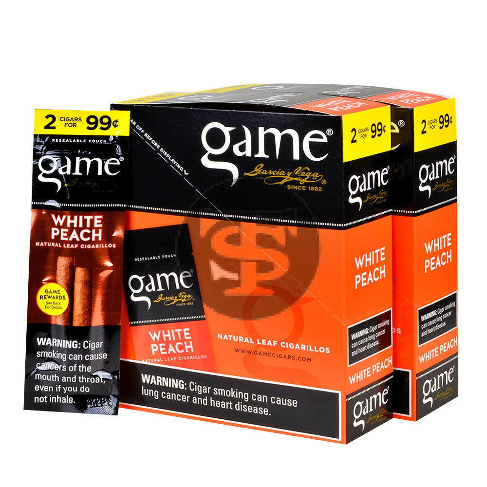 Game Vega Cigarillos White Peach Foil 2 for 99 Cents 30 Pouches of 2 3