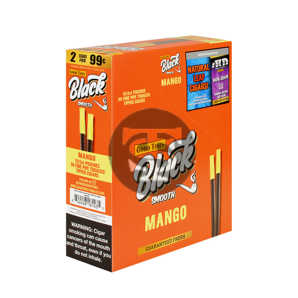 Good Times Black & Smooth Tipped Cigarillos 2/99 Cents 15 Pouches of 2 Mango