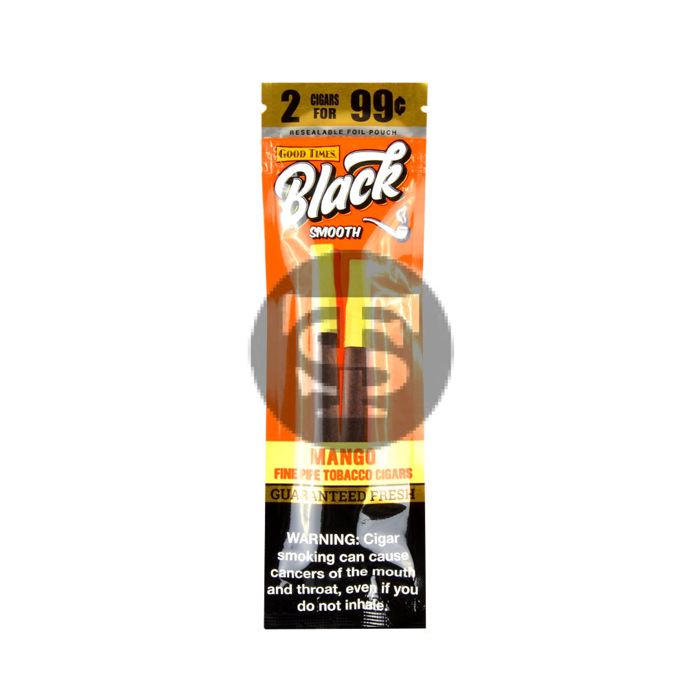Good Times Black & Smooth Tipped Cigarillos 2/99 Cents 15 Pouches of 2 Mango