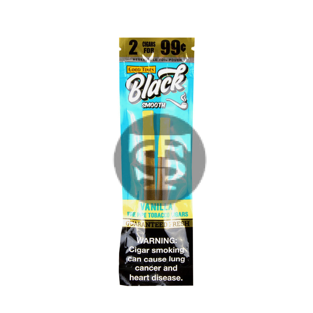Good Times Black & Smooth Tipped Cigarillos 2/99 Cents 15 Pouches of 2 Vanilla