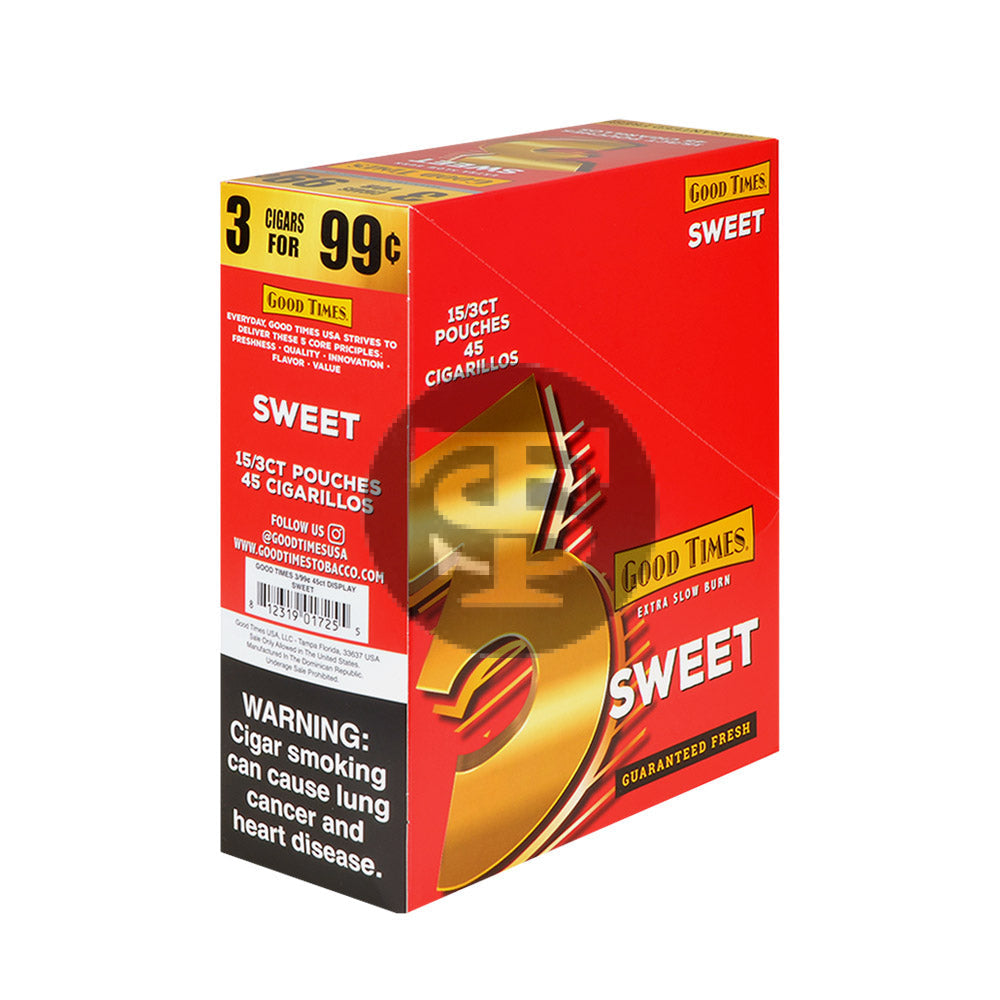 Good Times Cigarillos Sweet 3 for 99 Cents Pre Priced 15 Packs of 3