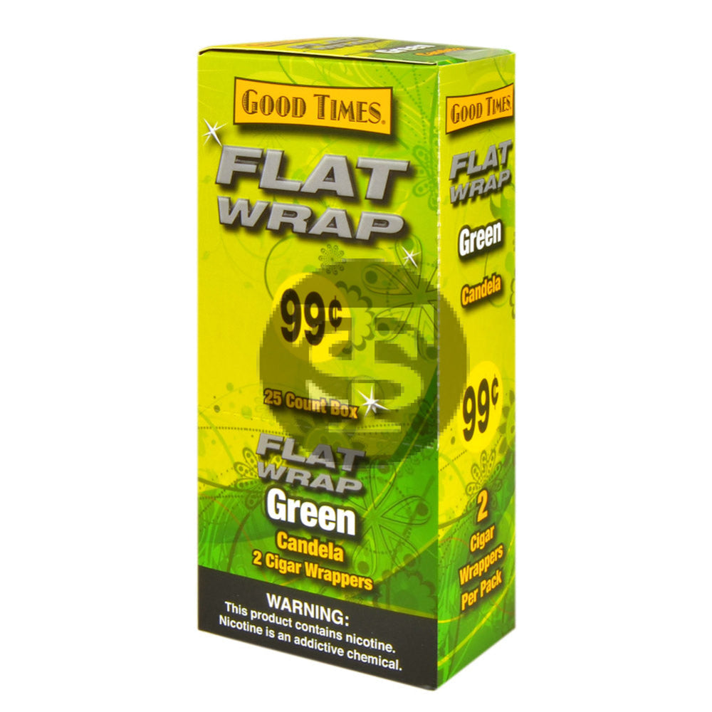 Good Times Green’Green Candela’ Flat Wraps Pre Priced 25 Pouches of 2