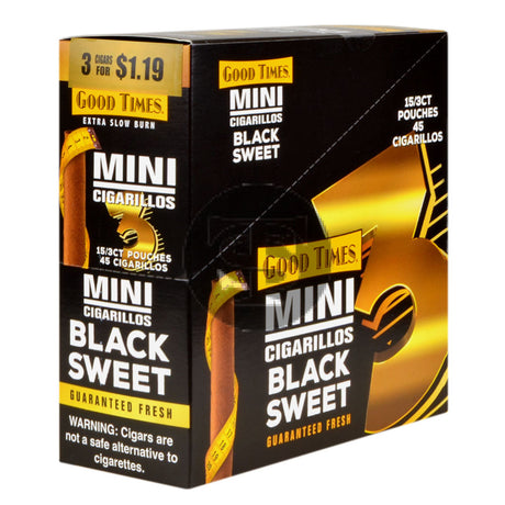Good Times Mini Cigarillos Black Sweet Pre Priced $1.19 15 Packs of 3