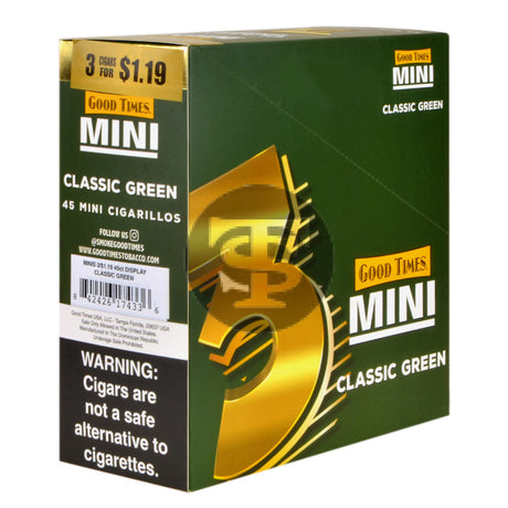 Good Times Mini Cigarillos Classic Green Pre Priced $1.19 15 Packs of 3