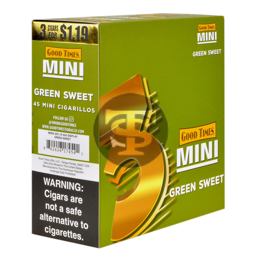 Good Times Mini Cigarillos Green Sweet Pre Priced $1.19 15 Packs of 3