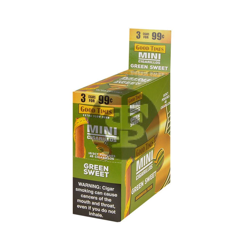 Good Times Mini Cigarillos Green Sweet Pre Priced 15 Packs of 3