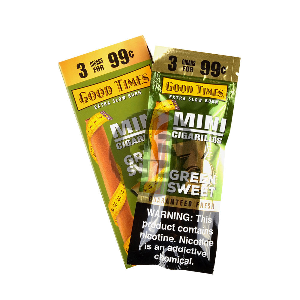 Good Times Mini Cigarillos Green Sweet Pre Priced 15 Packs of 3