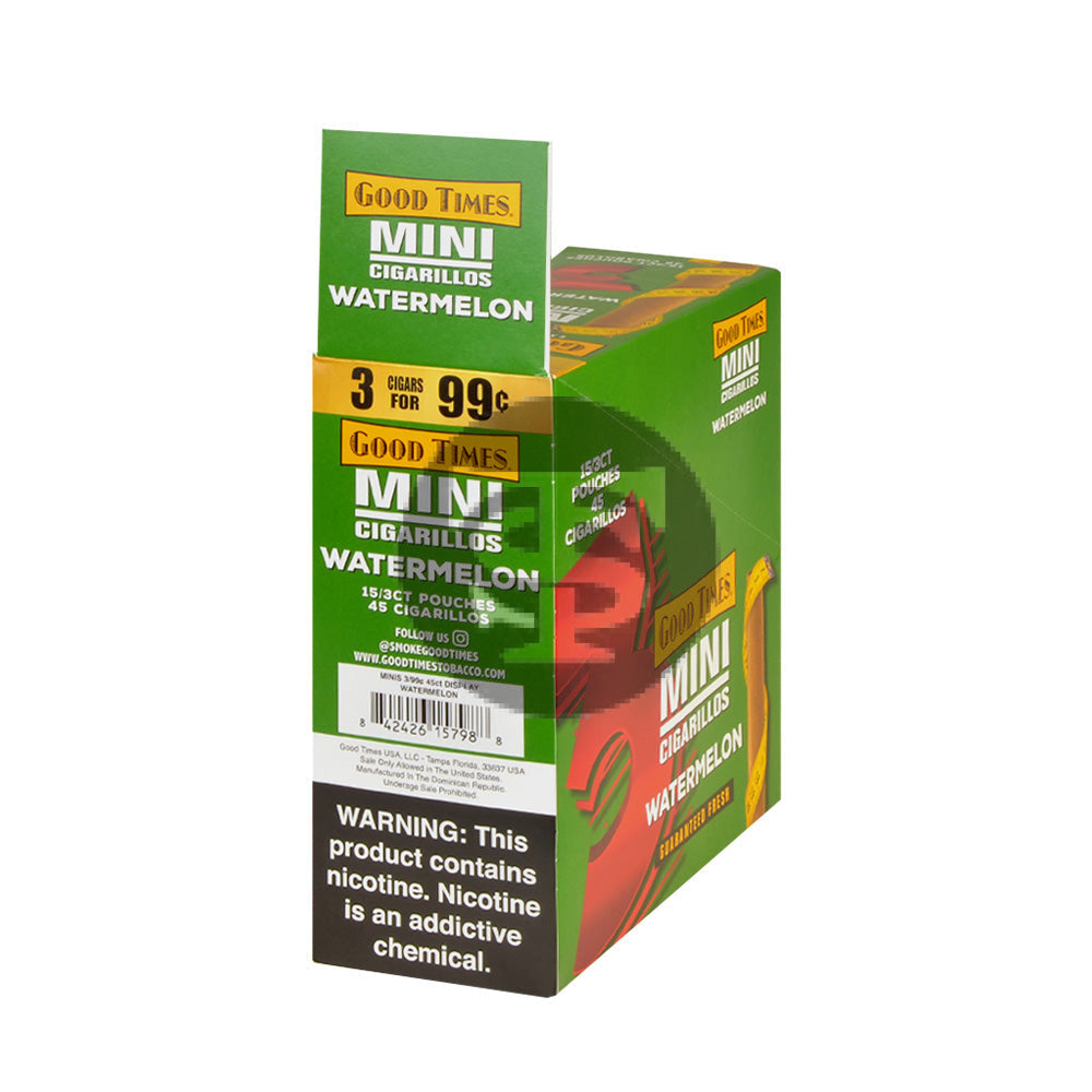 Good Times Mini Cigarillos Watermelon Pre Priced 15 Packs of 3