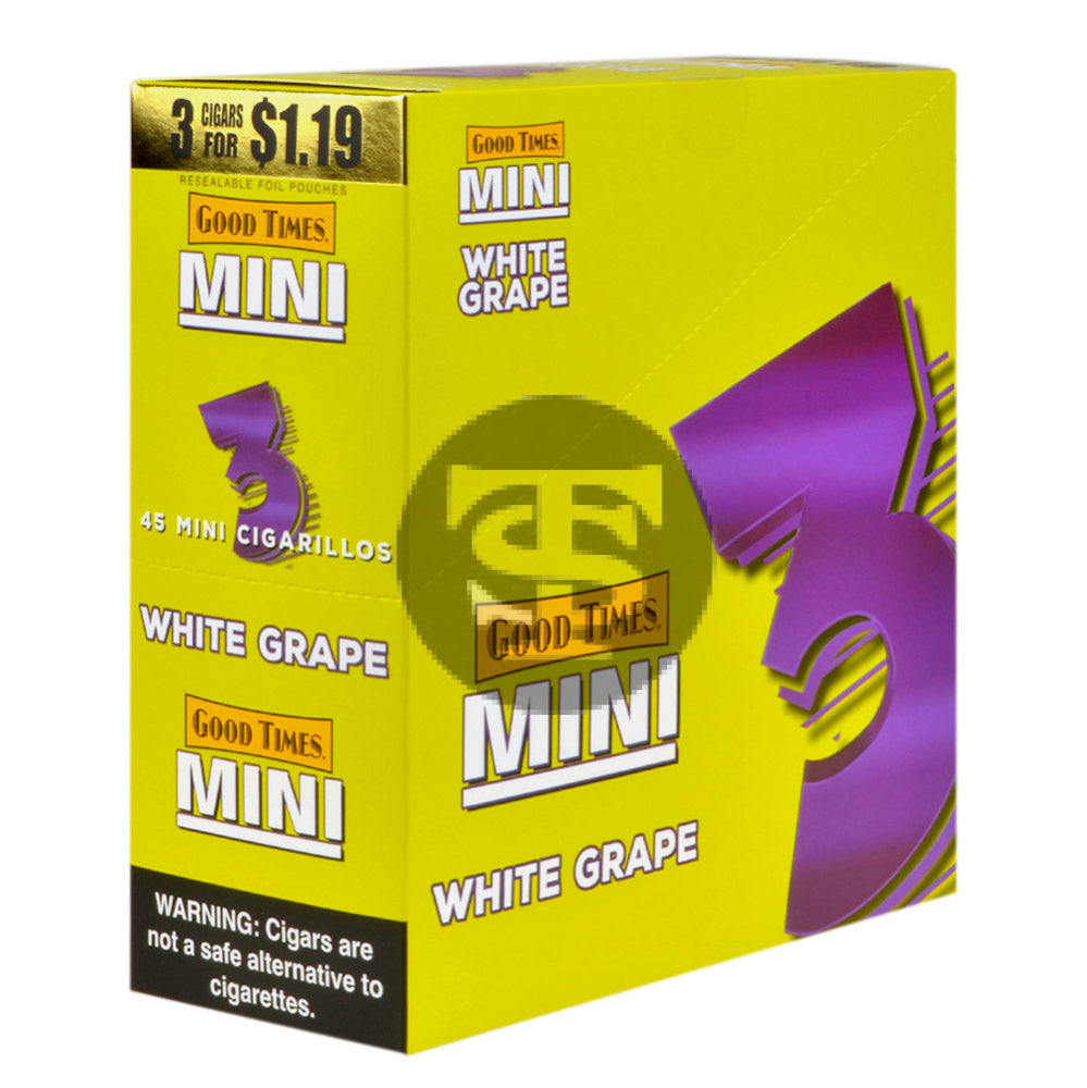 Good Times Mini Cigarillos White Grape Pre Priced $1.19, 15 Packs of 3 Tobacco Stock Good Times Mini Cigarillos White Grape Pre Priced $1.19, 15 Packs of 3 Tobacco Stock