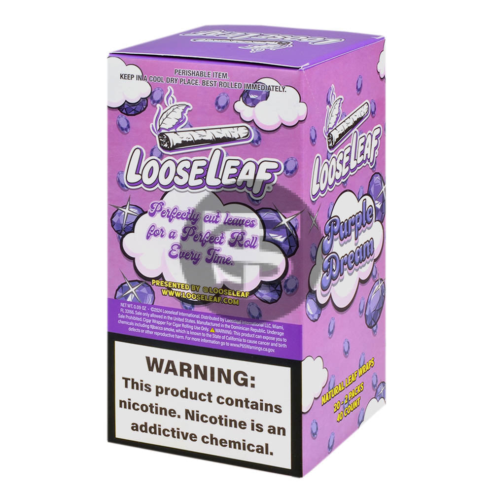 purple cigarette pack Loose Leaf Natural Wrap Purple Dream $2.99, 20 packs of 2 – Tobacco Stock