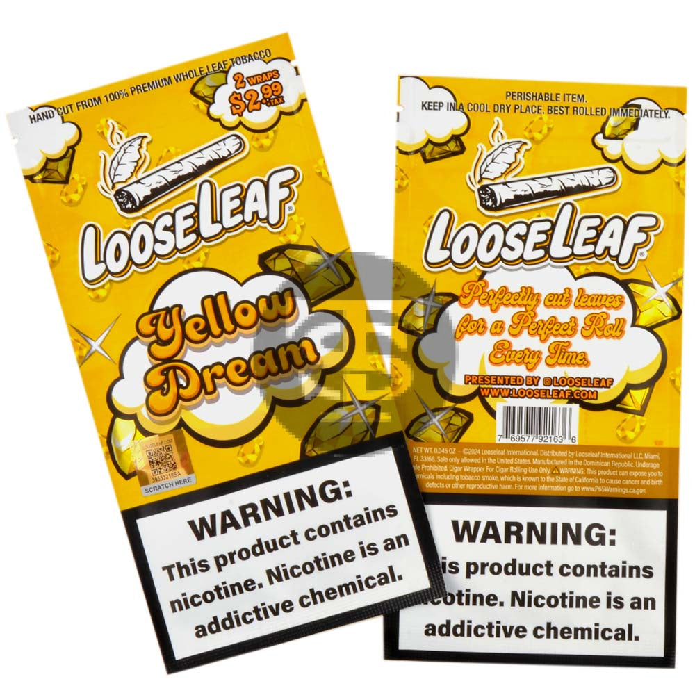 tobacco leaf wrappers Loose Leaf Natural Wrap Yellow Dream $2.99, 20 packs of 2 – Tobacco Stock