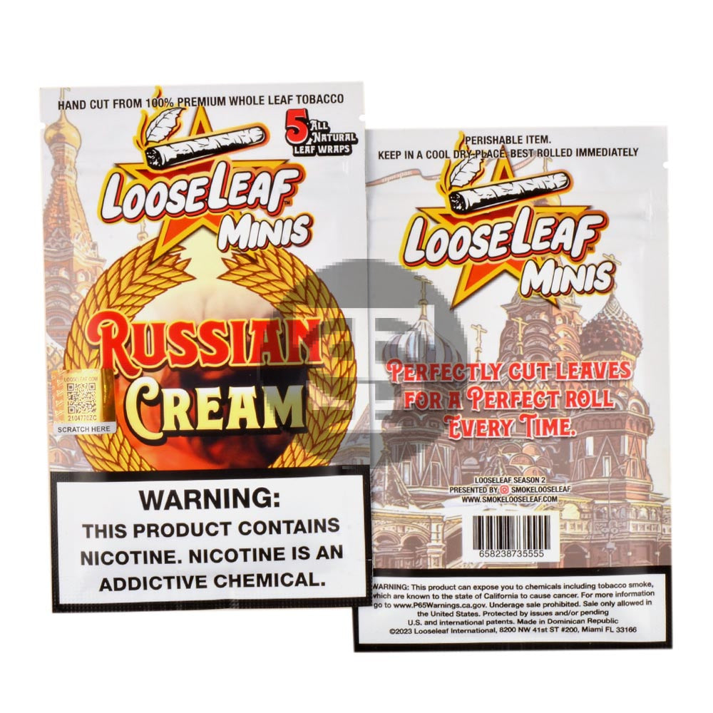 Mini Loose Leaf Russian Cream wraps, 8 packs of 5 – Tobacco Stock