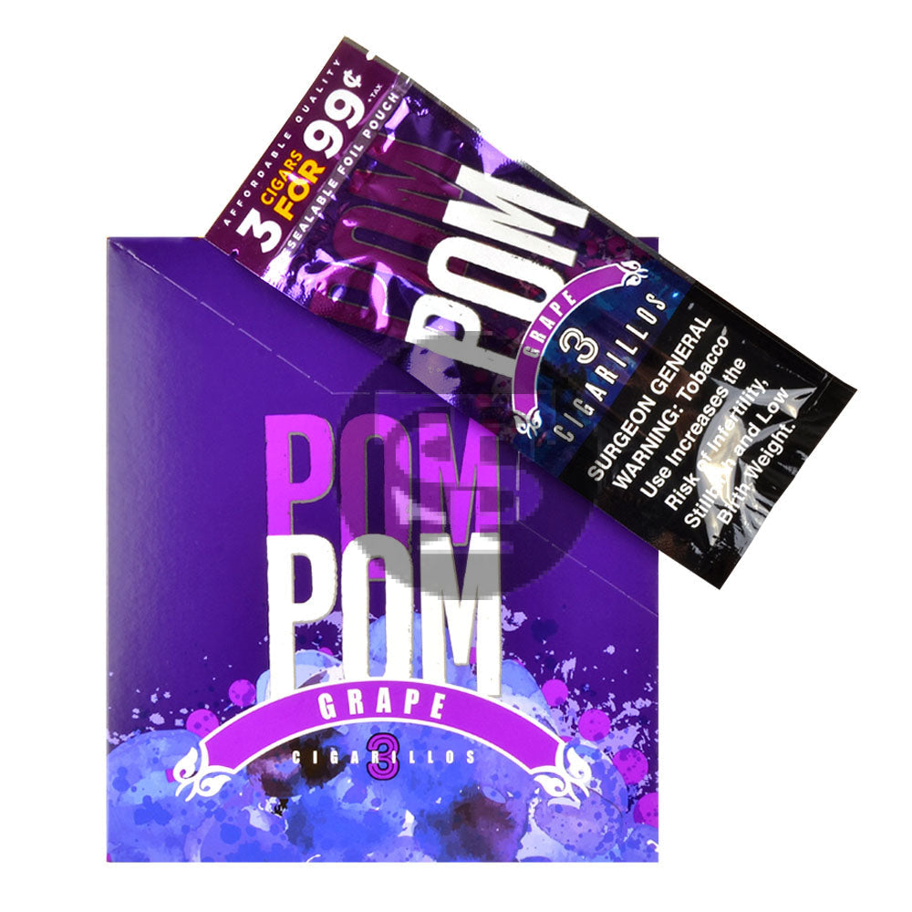 Pom Pom Cigarillos 99 Cent Pre Priced 15 Packs of 3 Cigars Grape