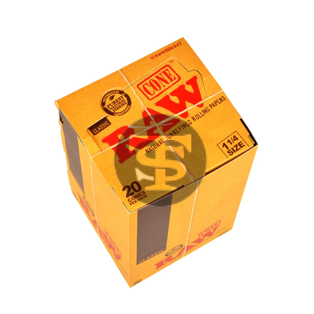 RAW Classic Pre-Rolled 1 1/4 Cones 12 Packs of 20