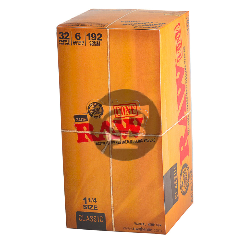 RAW Classic Pre Rolled 1 1/4 Cones 32 Packs of 6 1