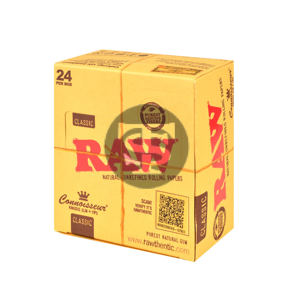 RAW Connoisseur Classic Papers King Size Slim With Tips Pack of 24 1