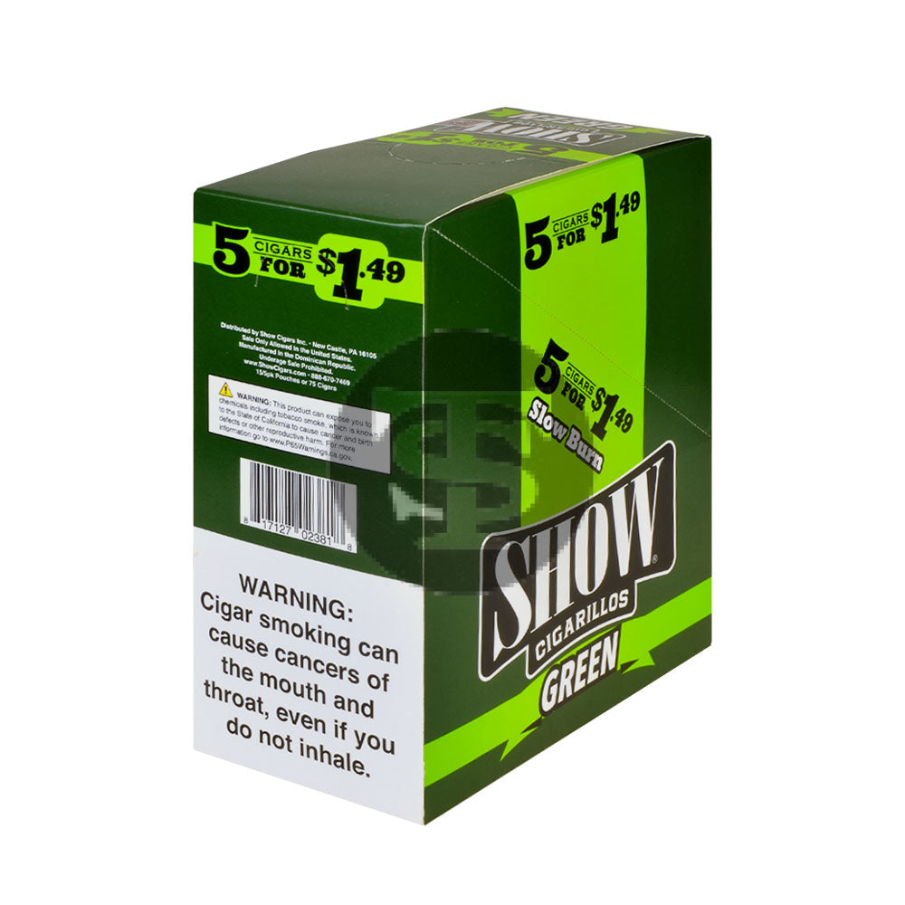 Show Cigarillos Green Sweet 15 Pouches of 5 Pre-Priced $1.49