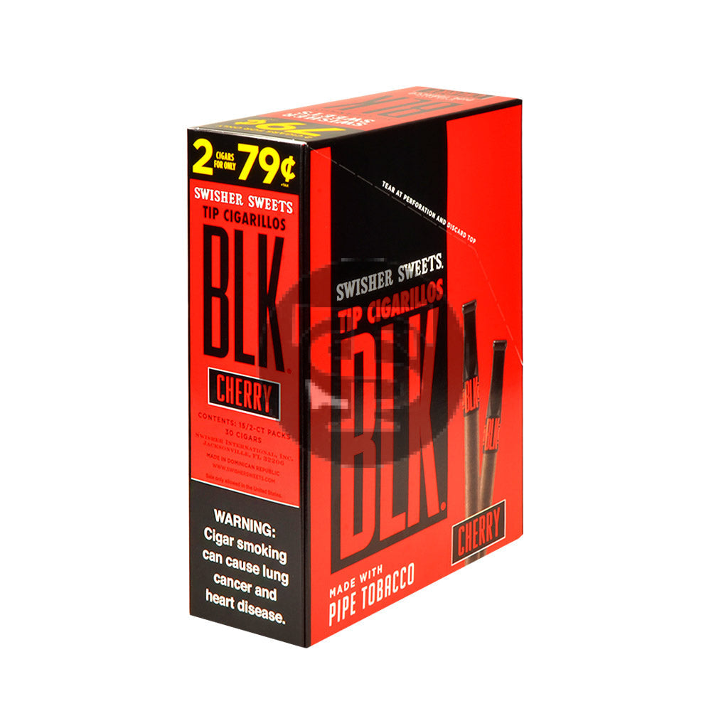 Swisher Sweets BLK Tip Cigarillos Pre Priced 2 For 79c 15 pouches of 2 Cherry 2