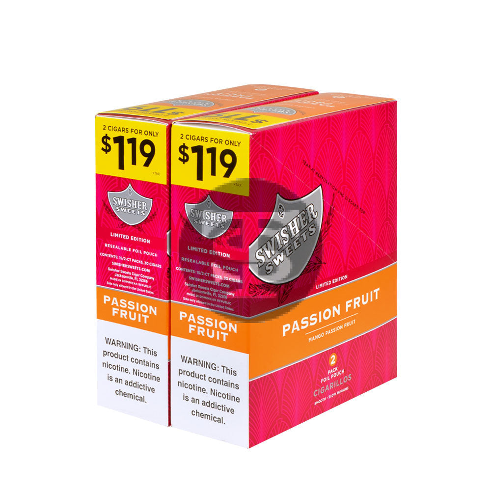 Swisher Sweets Cigarillos $1.19 Pre Priced 30 Packs of 2 Cigars Passion Fruit