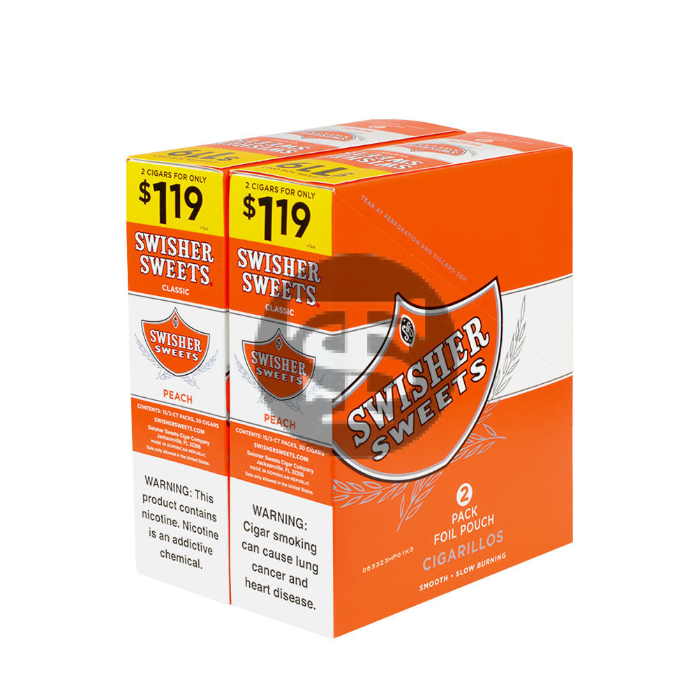 Swisher Sweets Cigarillos $1.19 Pre Priced 30 Packs of 2 Cigars Peach