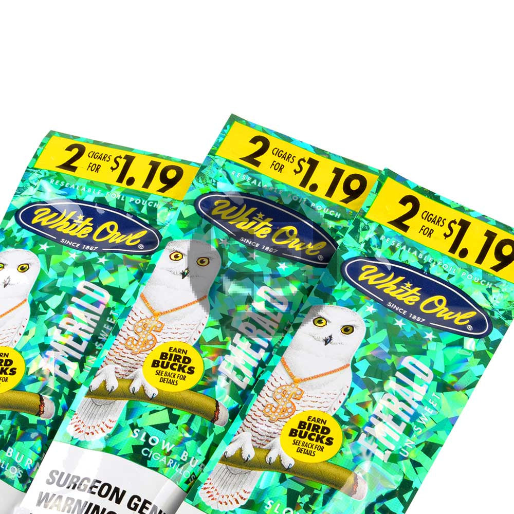 White Owl Cigarillos $1.19 Pre Priced 30 Packs of 2 Cigars Emerald