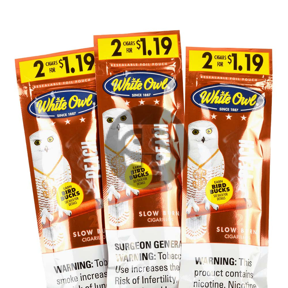White Owl Cigarillos $1.19 Pre Priced 30 Packs of 2 Cigars Peach