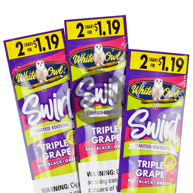 White Owl Cigarillos $1.19 Pre Priced 30 Packs of 2 Cigars Triple Grap ...