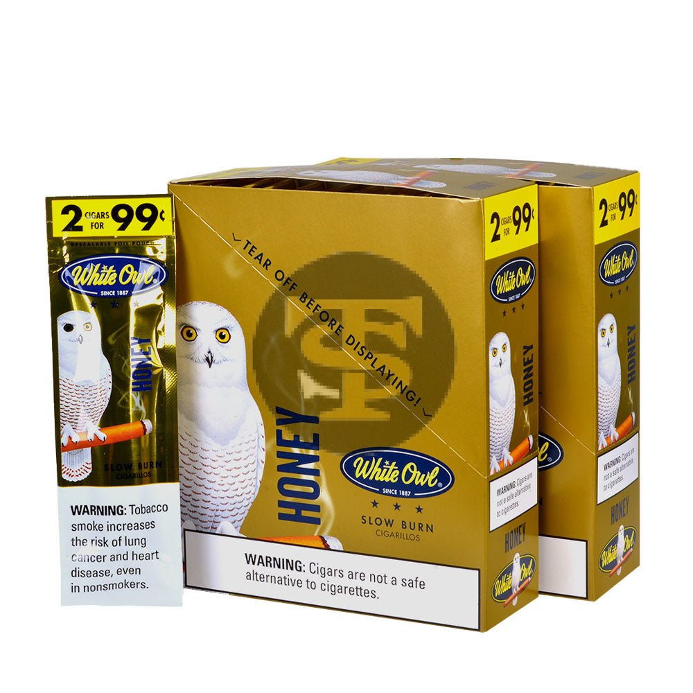 White Owl Cigarillos 99 Cent Pre Priced 30 Packs of 2 Cigars Gold (Honey)