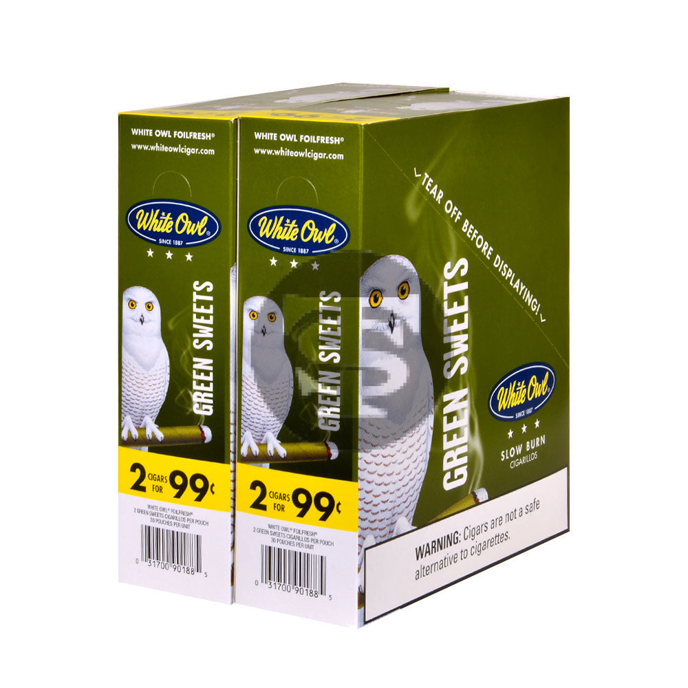 White Owl Cigarillos 99 Cent Pre Priced 30 Packs of 2 Cigars Green Sweets