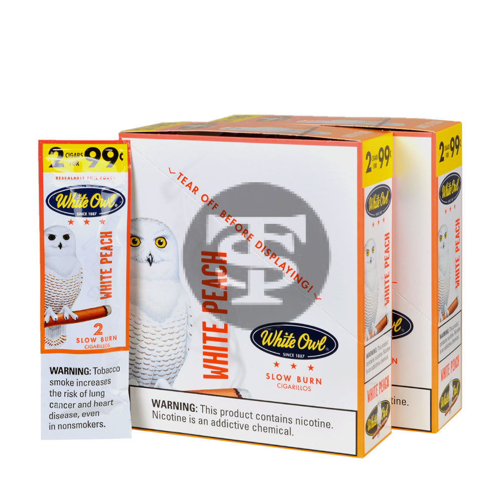 White Owl Cigarillos 99 Cent Pre Priced 30 Packs of 2 Cigars White Peach