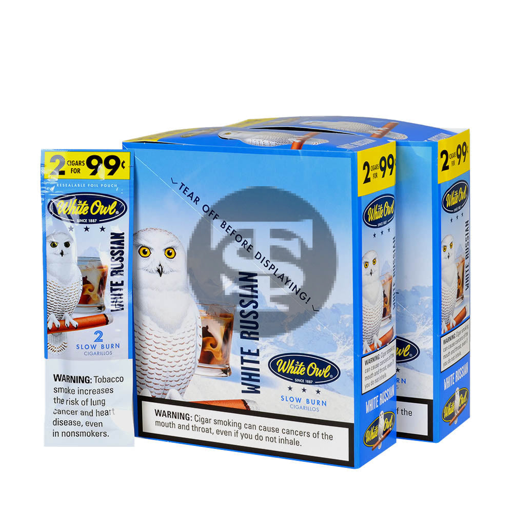 White Owl Cigarillos 99 Cent Pre Priced 30 Packs of 2 Cigars White Russian