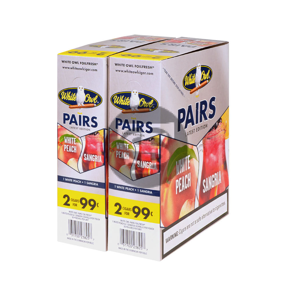 White Owl Cigarillos 99 Cent Pre Priced 30 Packs of 2 Cigars Sangria & White Peach 2