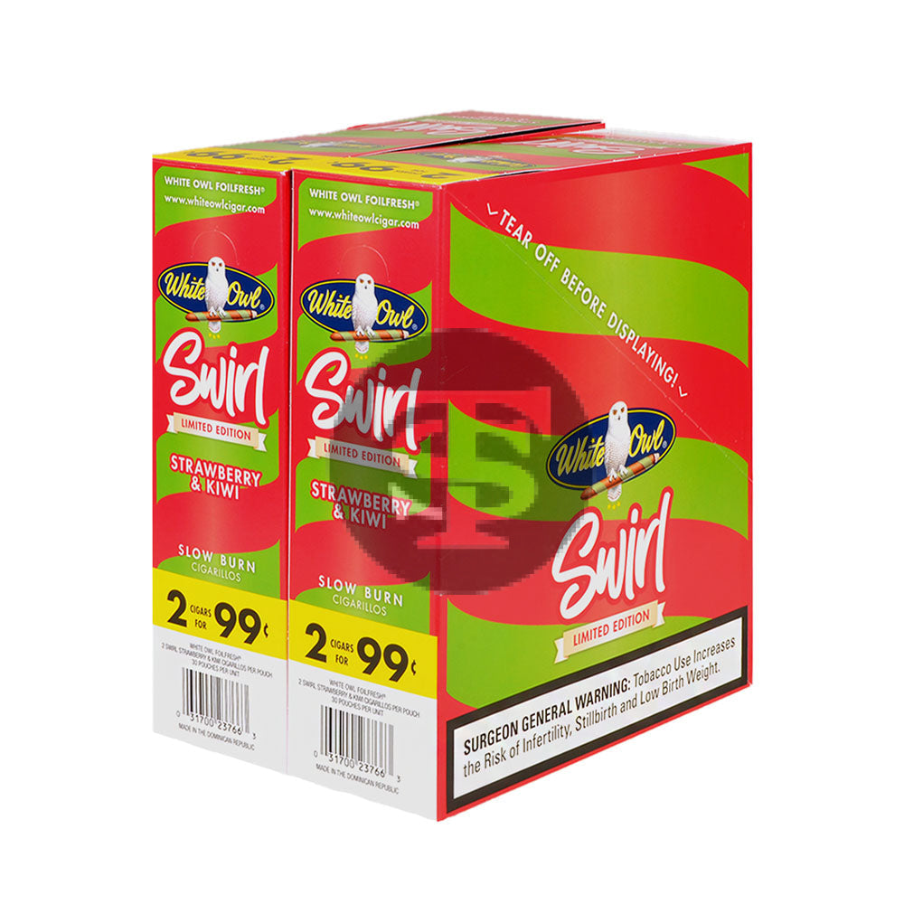 White Owl Cigarillos 99 Cent Pre Priced 30 Packs of 2 Cigars Swirl Strawberry Kiwi