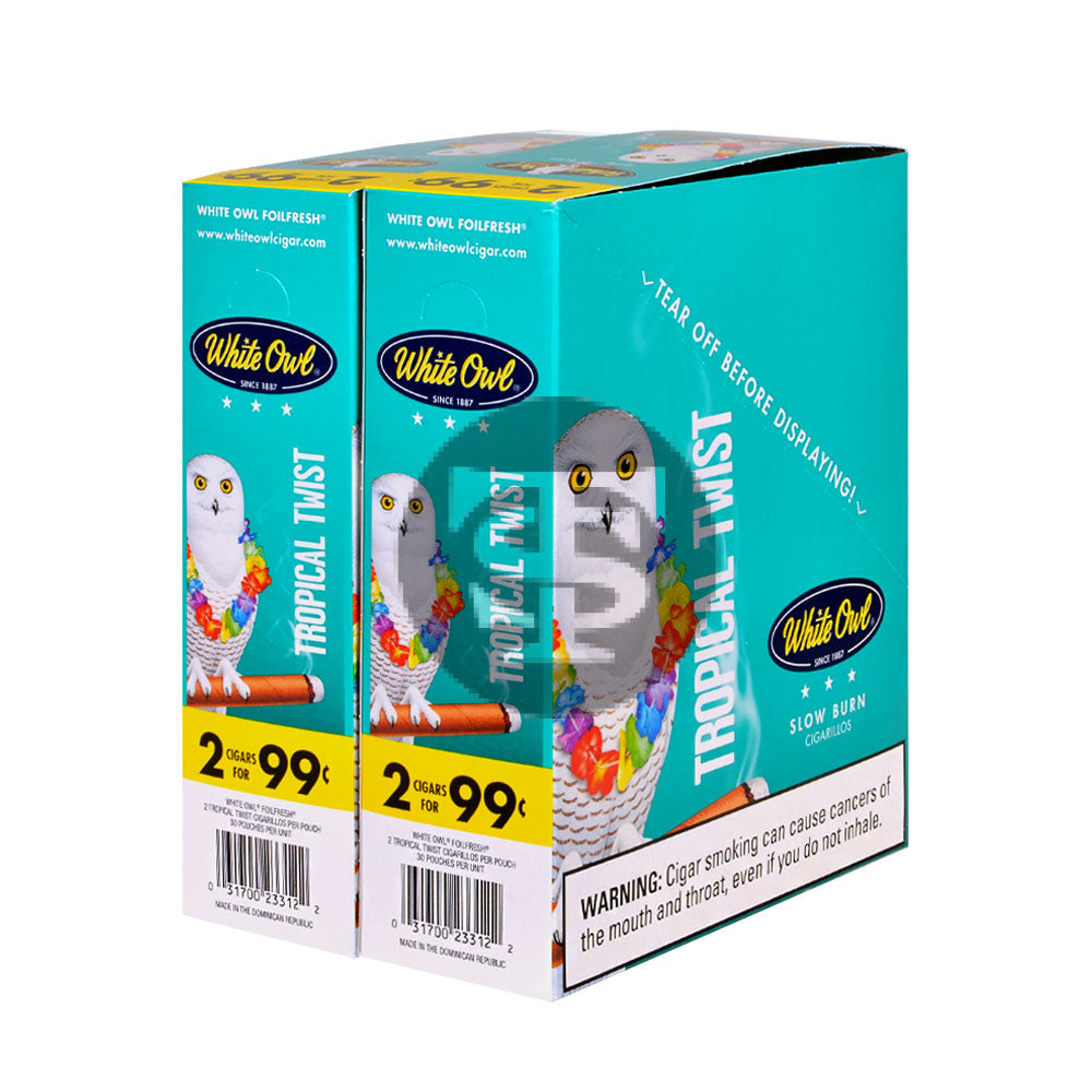 White Owl Cigarillos 99 Cent Pre Priced 30 Packs of 2 Cigars Tropical Twist