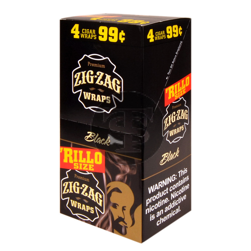 Zig Zag Rillo Size Black Wraps | 4 for 99 Cents | 15 Pouches of 4