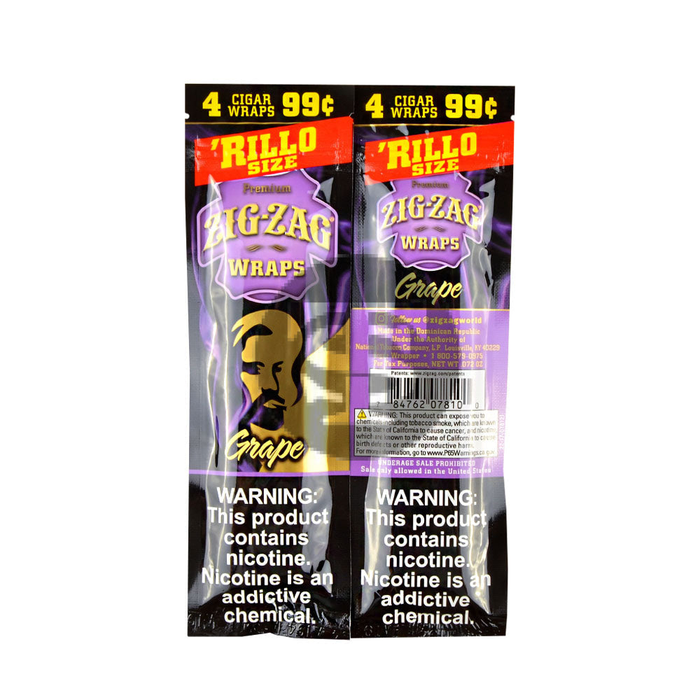 Zig Zag Rillo Size Grape Cigar Wraps | 4 for 99 Cents | 15 Pouches