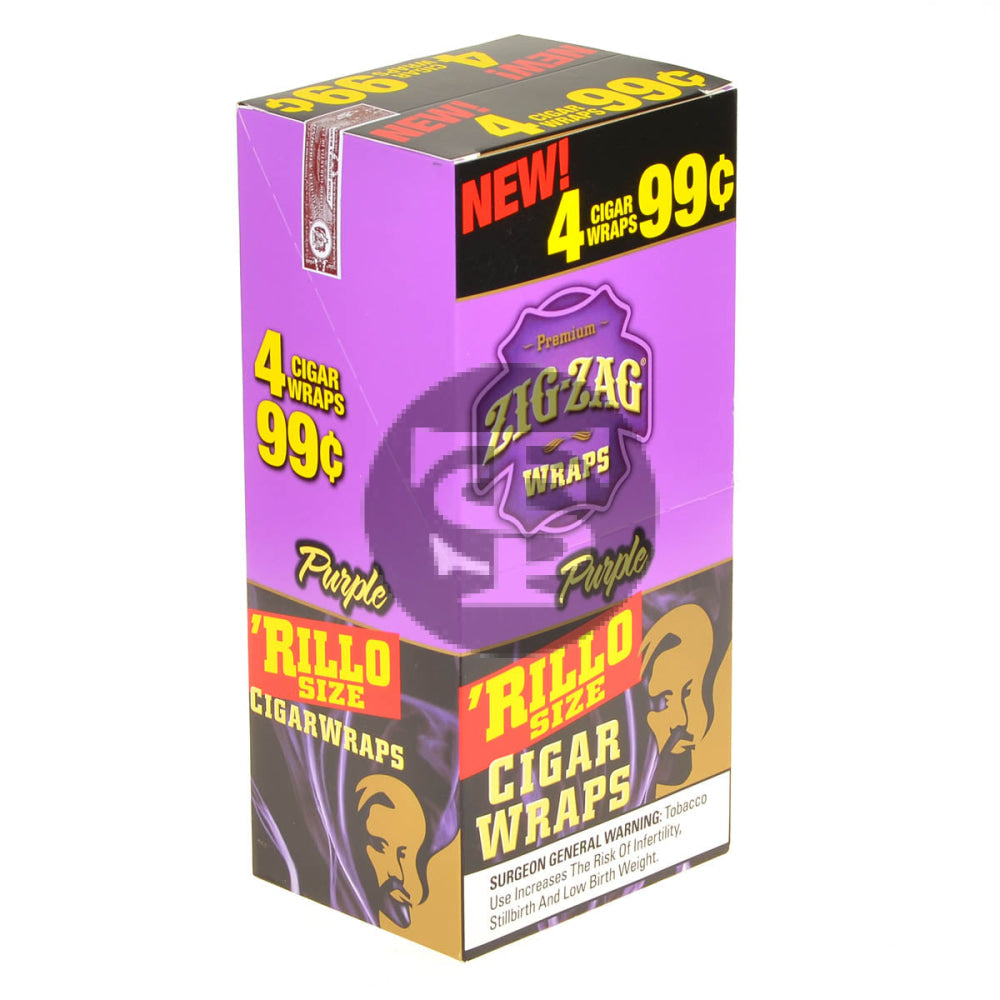 Zig Zag Rillo Size Purple Cigar Wrap | 4 for 99 Cents | 15 Pouches