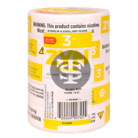Zyn $1 OFF Nicotine pouches 3mg Citrus 5 cans