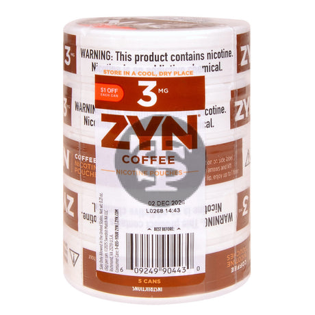Zyn $1 OFF Nicotine pouches 3mg Coffee 5 cans
