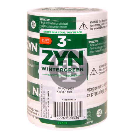 Zyn $1 OFF Nicotine pouches 3mg Wintergreen 5 cans
