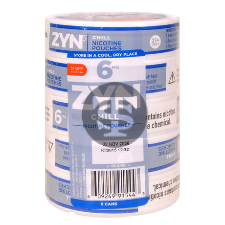 Zyn $1 OFF Nicotine pouches 6mg Chill 5 cans