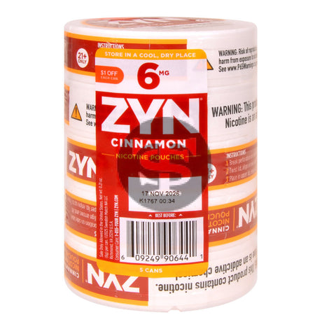 Zyn $1 OFF Nicotine pouches 6mg Cinnamon 5 cans