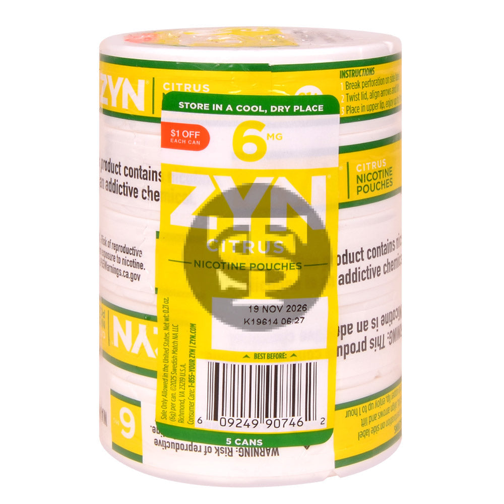 Zyn Nicotine pouches 6mg Citrus | Nicotine | Tobacco Free | $1 OFF