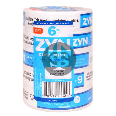 Zyn $1 OFF Nicotine pouches 6mg Cool Mint 5 cans